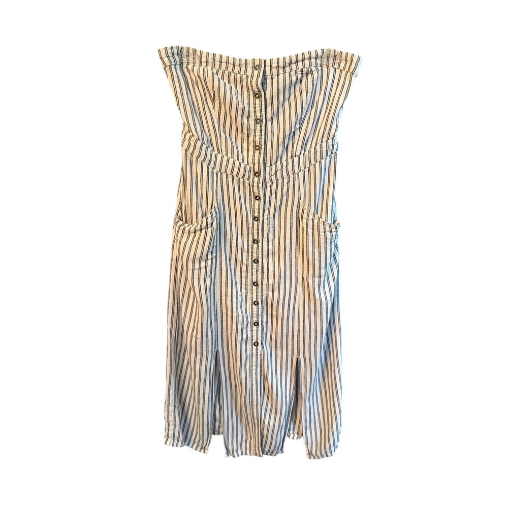 BDG Urban Outfitters Striped Linen Blend Strapless Button Down Midi Dress Size 6